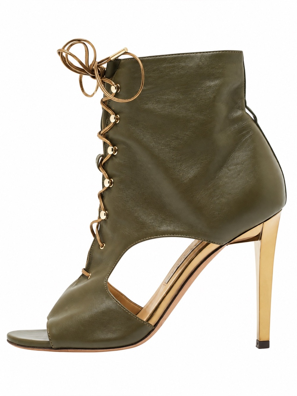 Jimmy Choo Minka Olive Gold Lace-Up Peep Toe Booties EU 37.5